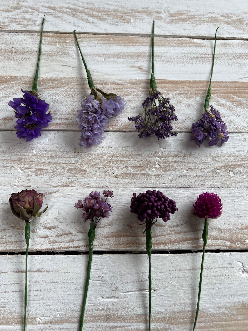 Dried Flower Hair Pins/Wires in shades of Blue, Purple and Lilac. image 1
