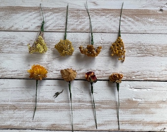 Dried Flower Hair Pins/Wire in shades of Yellow.