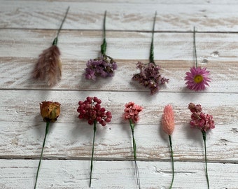 Dried Flower Hair Pins/Wire in shades of Pink.