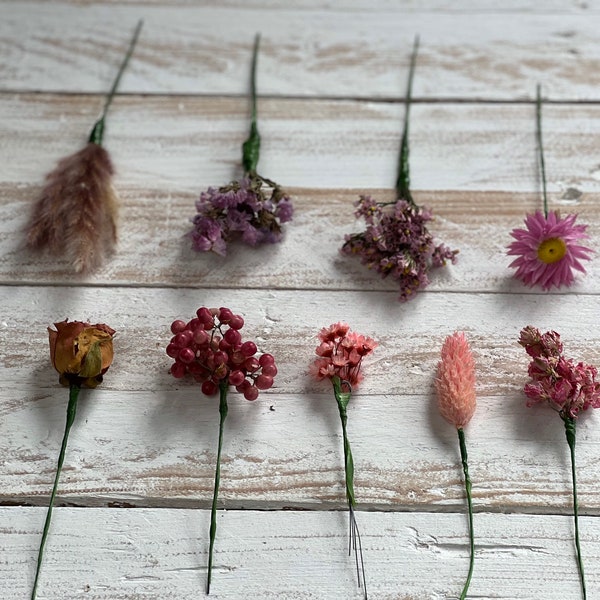 Dried Flower Hair Pins/Wire in shades of Pink.