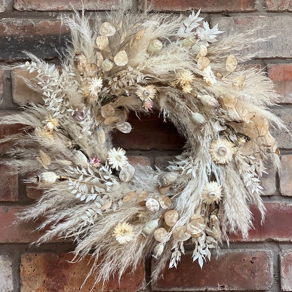 Natural/White Dried Wreath, Rustic, Boho Chic Pampas Wreath