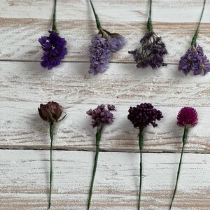 Dried Flower Hair Pins/Wires in shades of Blue, Purple and Lilac. image 2