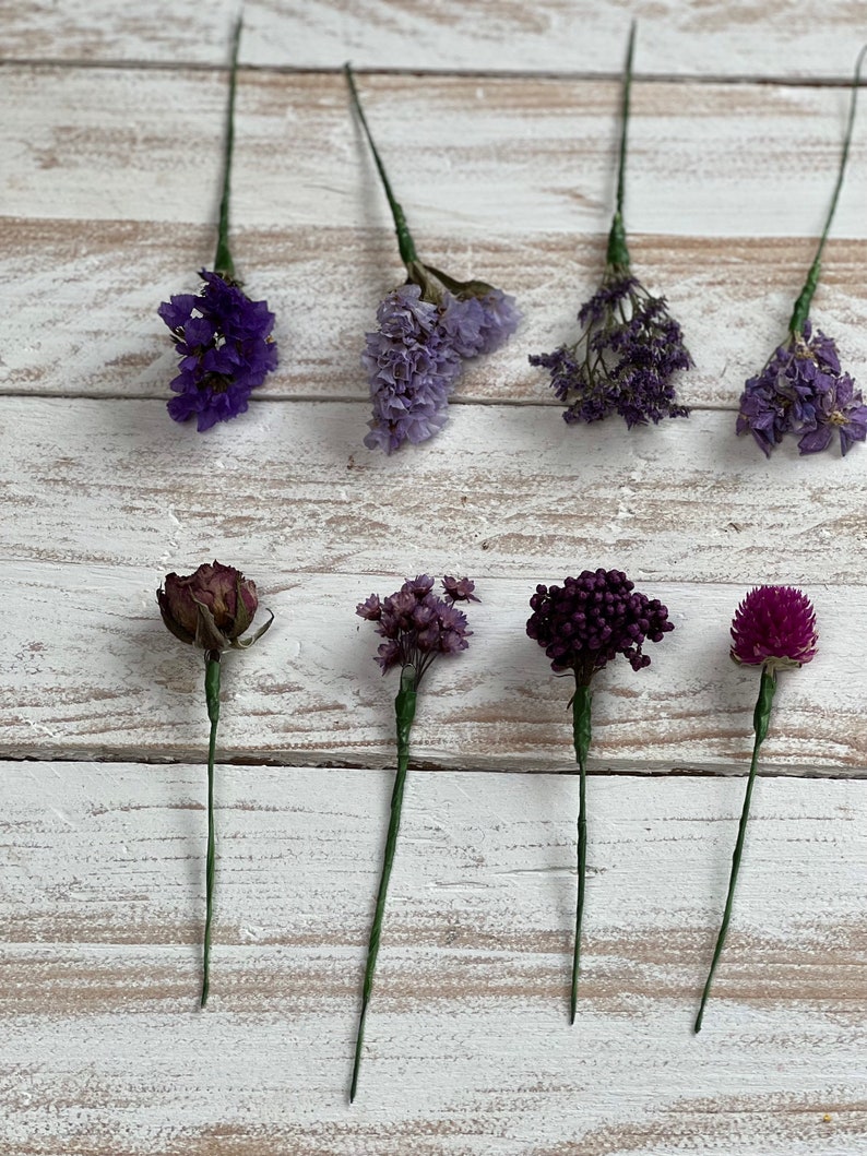 Dried Flower Hair Pins/Wires in shades of Blue, Purple and Lilac. image 2