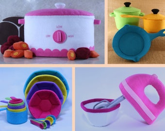 Kitchen Essentials Felt Food Pattern Bundle - Cookware -  4 Sets Included - DIY Felt Food - DIY Felt Toys