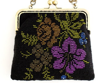 Beaded purse / Small purse / Evening purse / Knit purse / Black small purse/ Beaded purse/ Vintage style purse