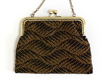 Beaded Wallet and purse / Small purse / Evening purse / Knit purse / Black small purse/ Beaded purse/ Vintage style purse