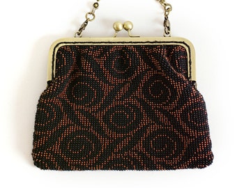 Beaded Wallet and purse / Small purse / Evening purse / Knit purse / Black small purse/ Beaded purse/ Vintage style purse