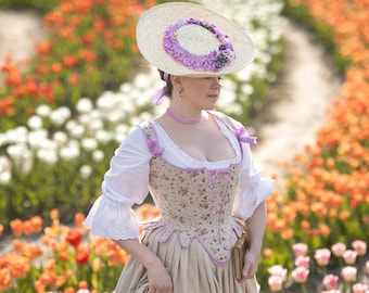 18th Century Purple Cotton Corset Stomacher Front Laced Stays