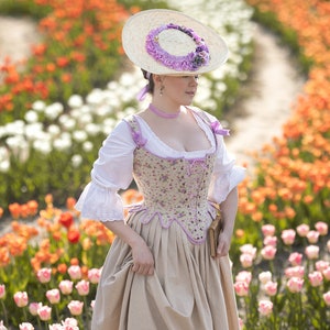 18th Century Purple Cotton Corset Stomacher Front Laced Stays