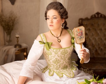 Green 18th Century Corset. Rococo Stays