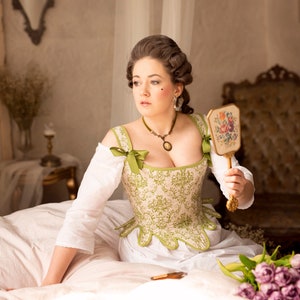 Green 18th Century Corset. Rococo Stays