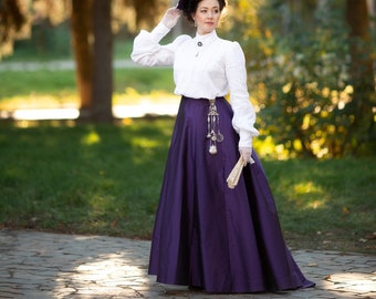 Edwardiansk solfjäderkjol: Bläckvioletta taftkjol från 1900-talet