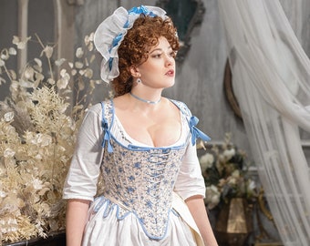 18th Century Blue Cotton Corset Stomacher Front Laced  Stays