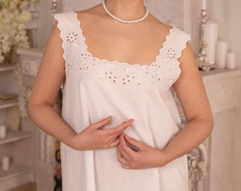 White cotton batiste chemise / camisole with embroidery &quot;butterflies&quot; of Edwardian period