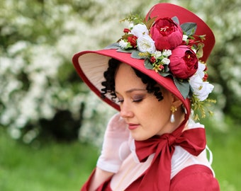 Regency style burgundy bonnet