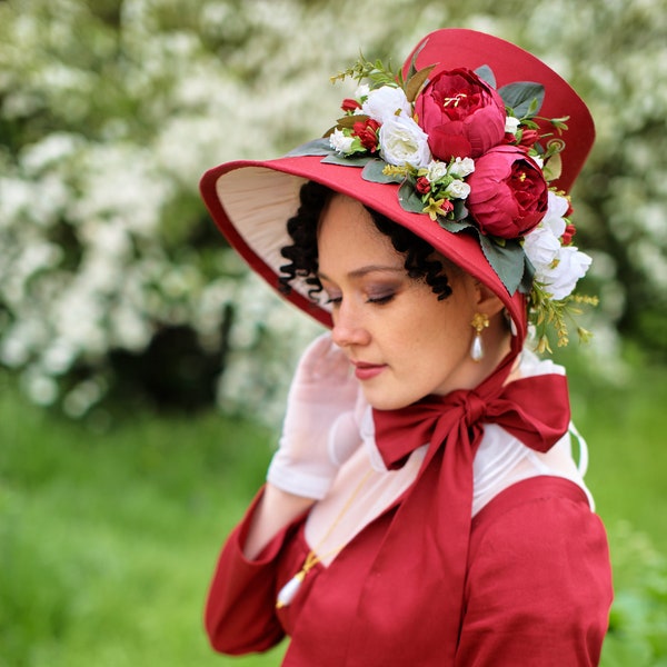 Regency style burgundy bonnet