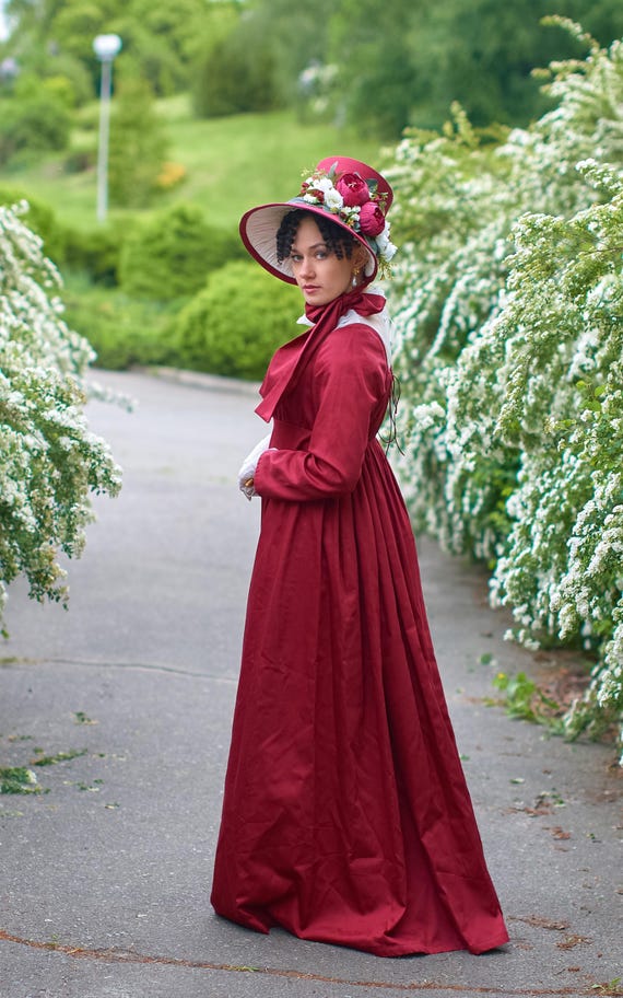 princess polly baby blue dress Buy Burgundy Cotton Regency Walking Dress 1800s. Empire Tea Gown. Jane  Austin Walking Costume Online in India
