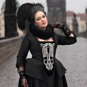 Black Venice Carnival Gothic 18th century costume. 18th century Rococo gown