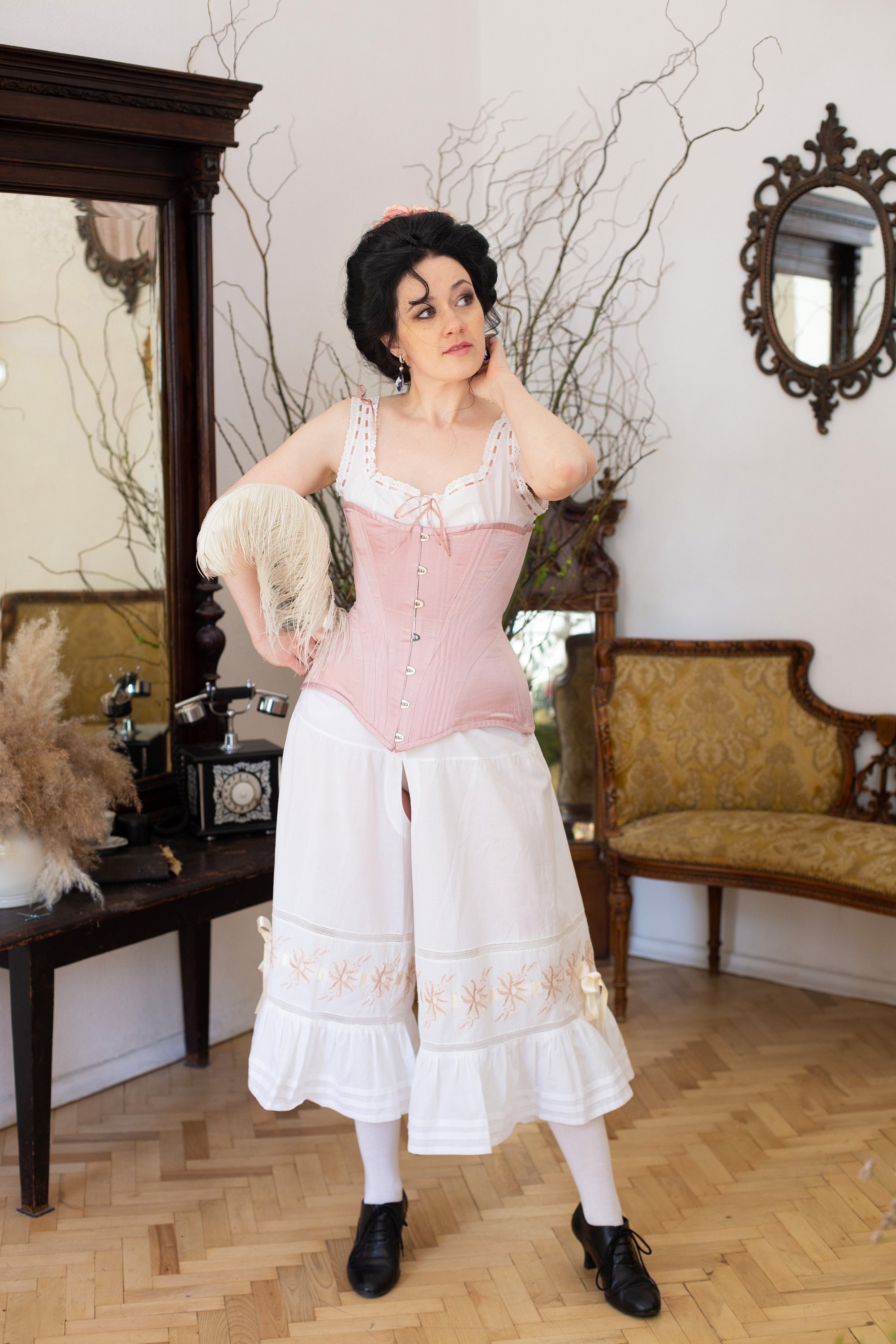 White Batiste open Drawers or Pantaloons With Embroidery of Edwardian  Period / Batiste Bloomers / Historical Underwear 