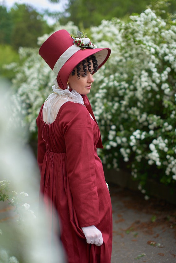 1860s Bonnet Hat Form Vintage Victorian Burgundy Wool Felt Costume Women\'s OSM Regency Style Burgundy Bonnet - Etsy main image 3