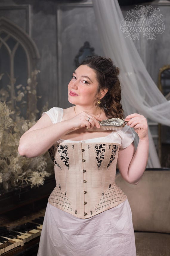 Victorian Corset With Embroidery and Flossing. 1850-1860s