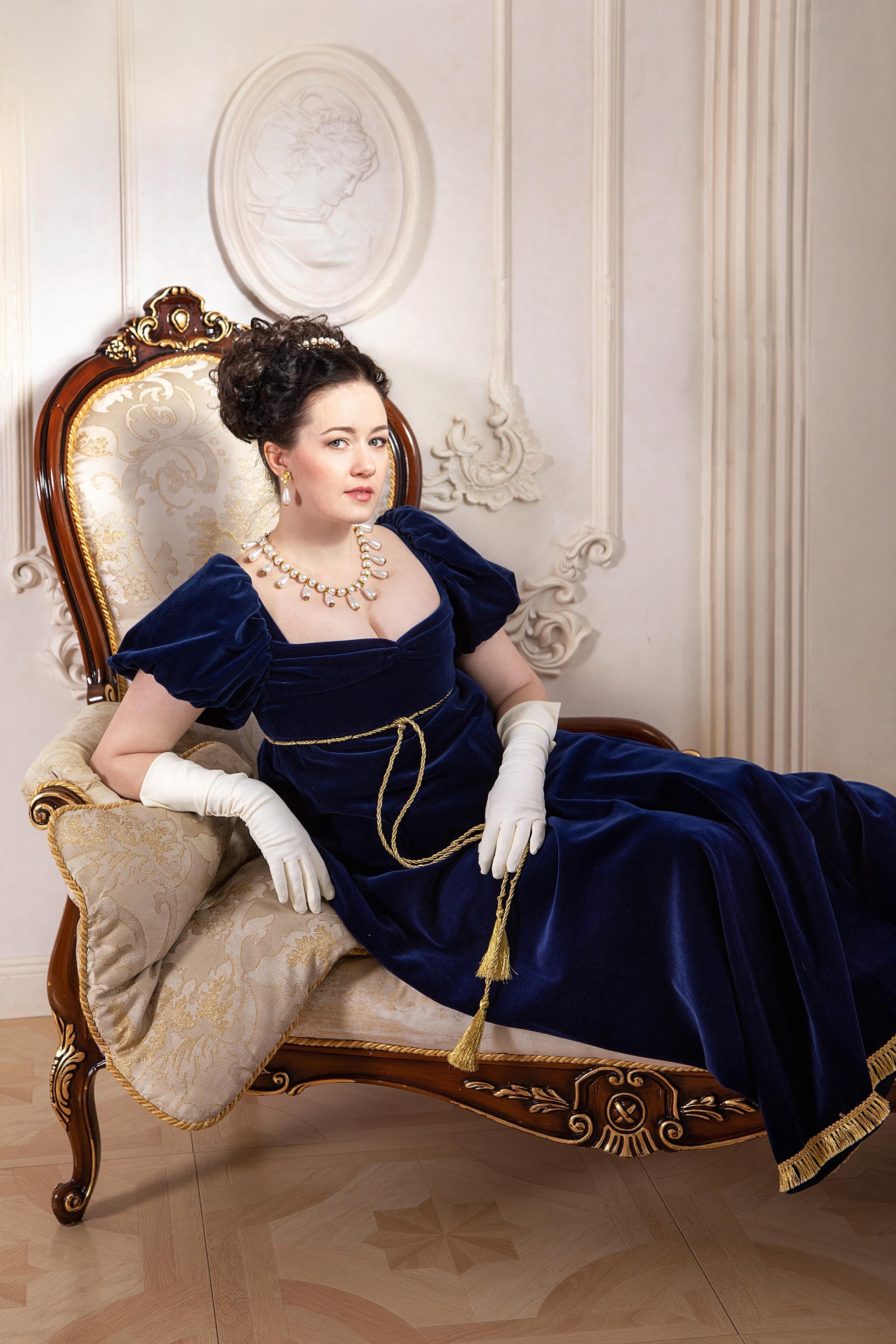 Regency Royal Blue Velvet Dress. Regency Ball Gown. - Etsy