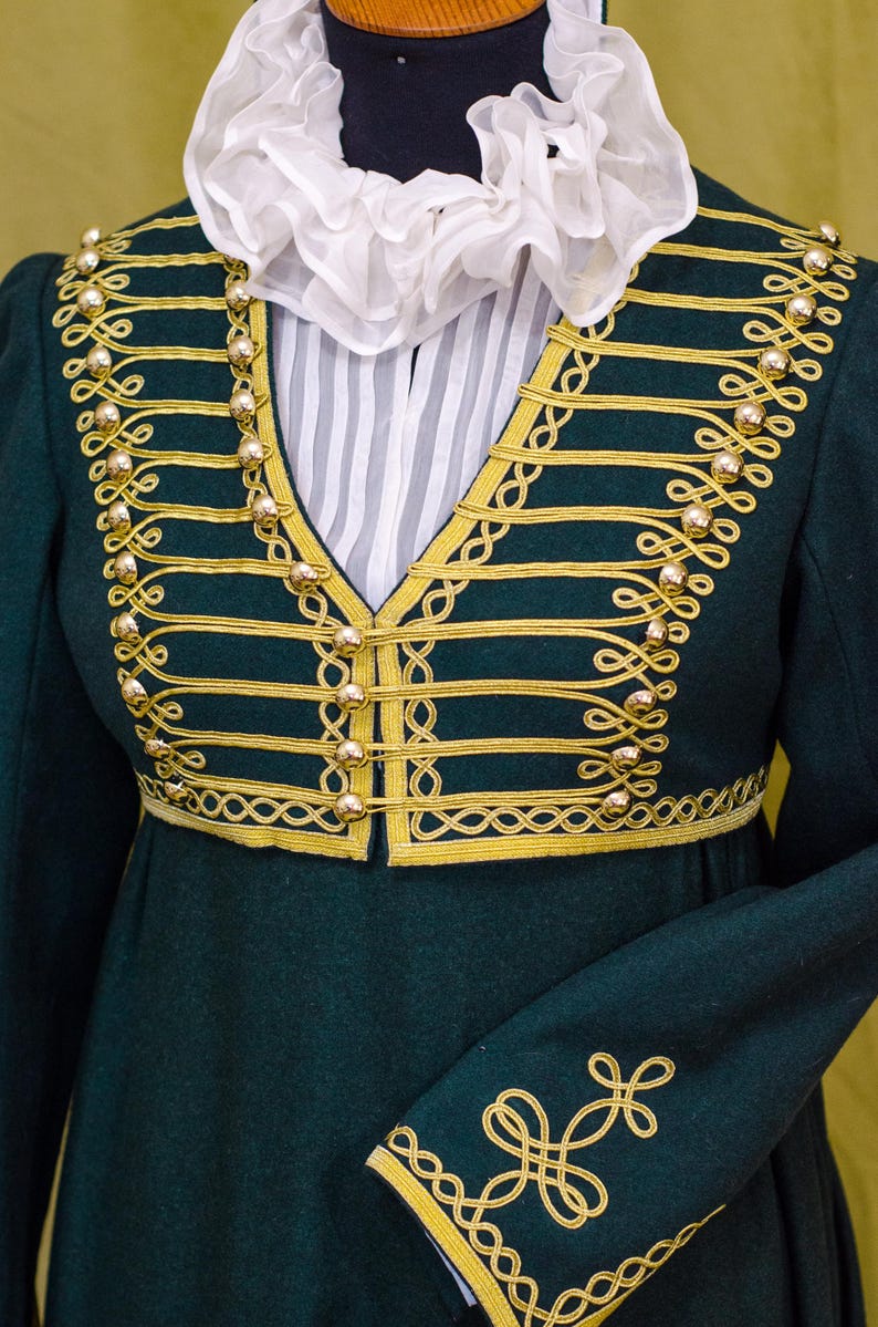 Regency Riding Habit: Embroidered Green Wool Spencer, Historical Skirt ...