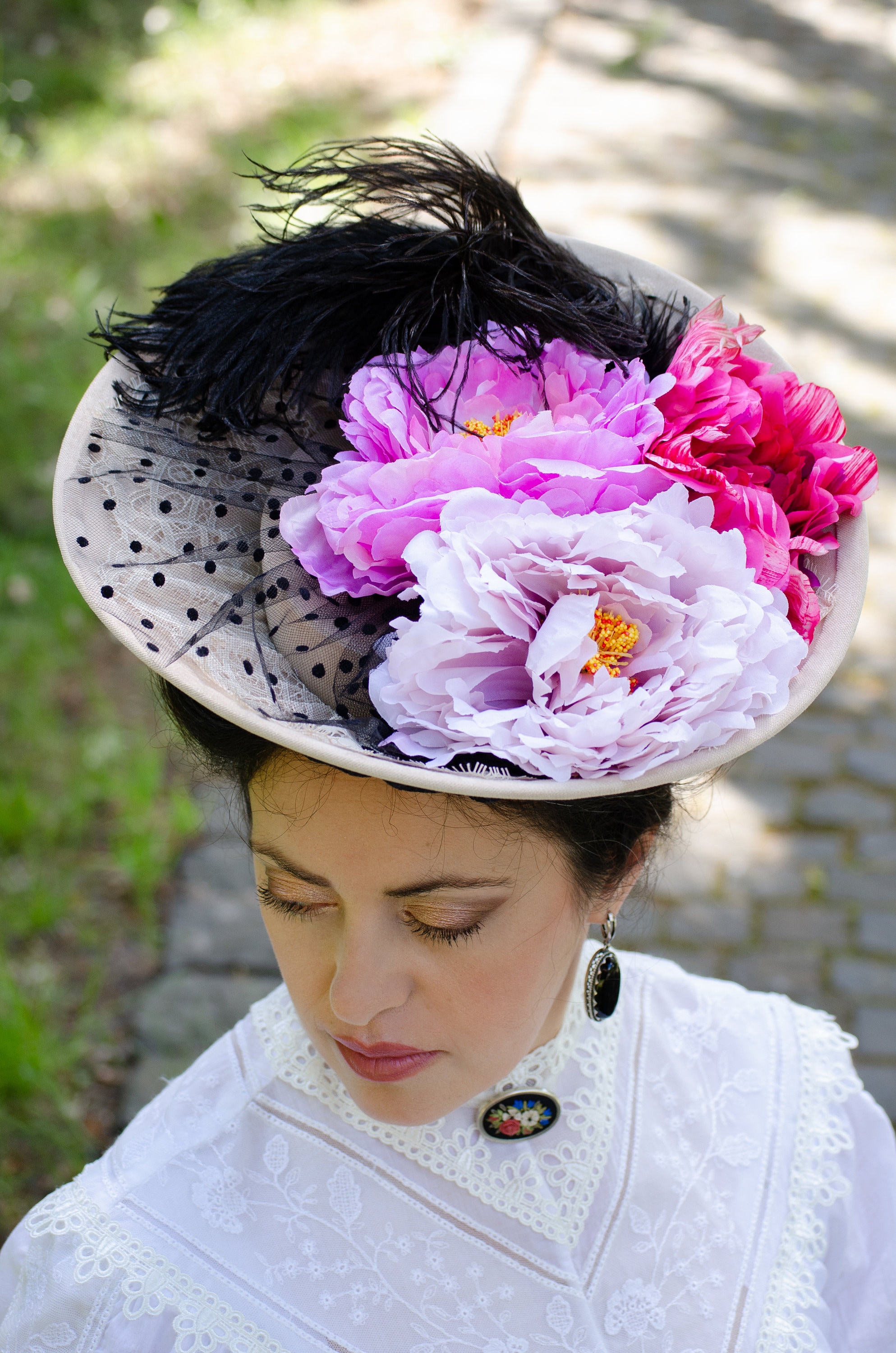 Elegant Lace Rosette Women\'s Hat in Cream Lace Wedding Vintage Hats for Women for sale | eBay main image 2