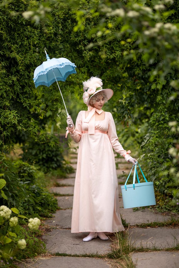 Peach Cotton Regency Dress 1800s. Empire Tea Gown. Jane Austin Walking  Costume - Etsy Israel