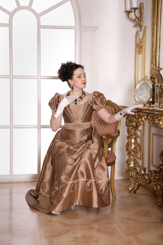 victorian brown dress 1820s Biedermeier Dark Beige Dress, Late Regency Ballgown Dentelle Navy Mermaid Prom Hot and fastens via laces Size:8-9