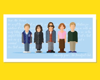 Breakfast Club - 420x210mm Minimalist 80s TV Television Movie Film Artwork Print Poster Character Portrait