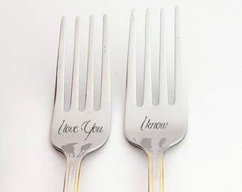 Engraved 1st Anniversary Gift for Her and Him Custom Wedding Serving Set for Couple Engagement Fork I Love You For Boyfriend and Girlfriend