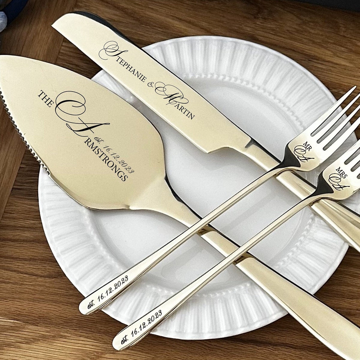 Personalized Wedding Cake Set Custom Engraved Silver Pie Pastry Cutting Kit Anniversary Housewarming Keepsake for Couple Forks, Knife Sliver - Etsy