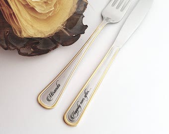 Custom Wedding Serving Set Personalized Forks Set Engraved Forks Knife Gift Engagement Gift For Couple Anniversary Serving Gift Flatware