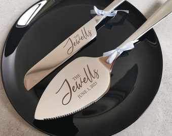 Personalized Wedding Cake Cutting Set GIFT WRAPPED Custom Engraved Silver Pie Pastry Cutting Kit Anniversary Housewarming Keepsake for Her
