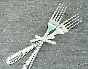Wedding forks for couple, engraved flatware for bride and groom, personalized silverware set, engagement anniversary gift WF5