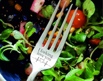 Engraved Fork: &quot;I forking love you&quot; - Funny Gag Gift