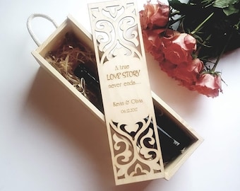 Wood Wine Box Personalized Wedding Box Wooden Anniversary Wine Box For Couple Custom Bride Shower Wine Gift Engraved Wedding Wine Ceremony