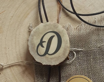 Custom Initial Bolo Tie: Engraved Deer Horn Western Necklace