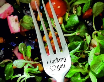 I forking love You gift for boyfriend girlfriend, Anniversary Valentines birthday present for her him, engraved best wife husband ever fork