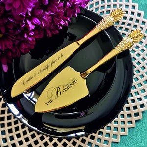 Personalized Wedding Cake Cutter Set: Gold Engraved Spatula and Cake Cutting Knife, Gift for Sister Brother 画像 11