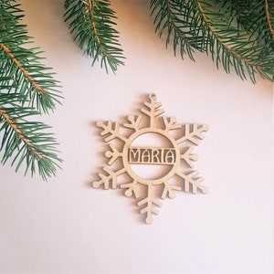 Christmas bauble, personalized name snowflake, wood Christmas tree ornament gift, laser cut winter rustic decoration, custom name tag image 7