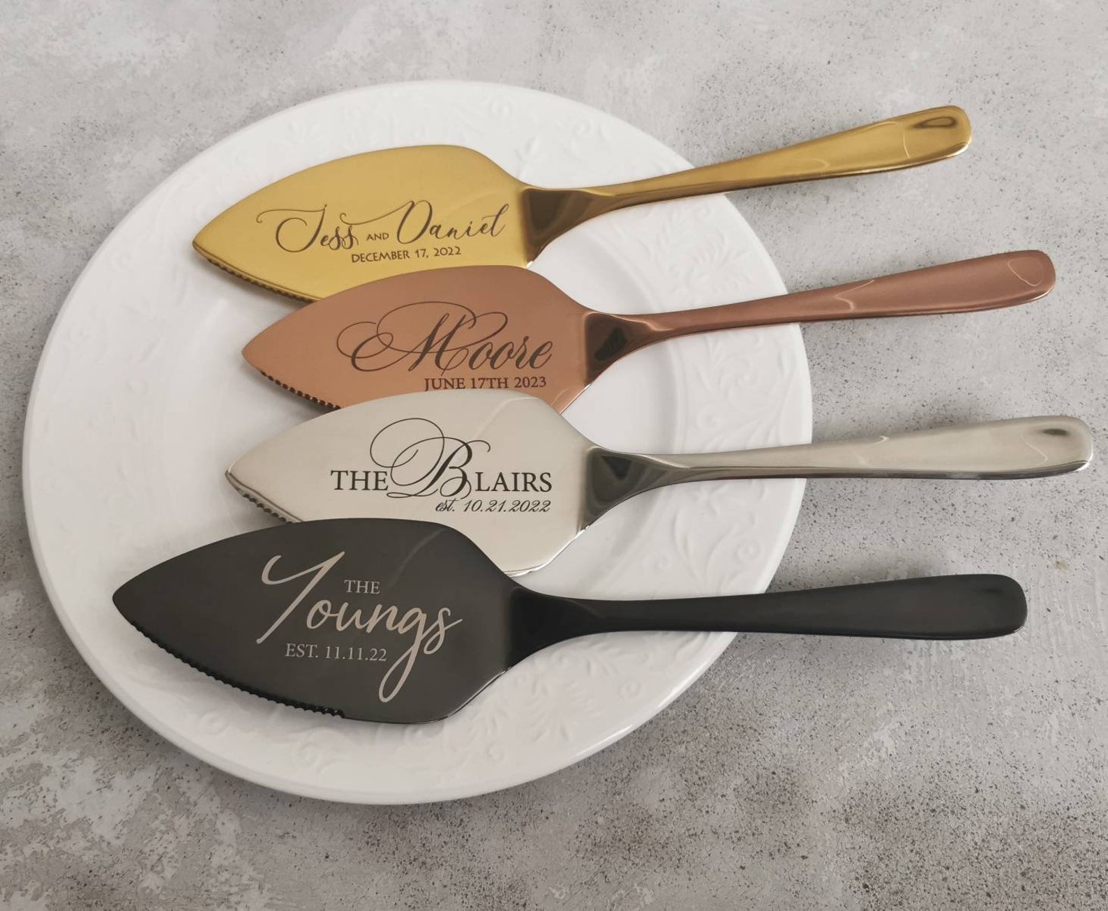 Black Wedding Cake Cutting Set Custom Engraved Server Cutter Etsy