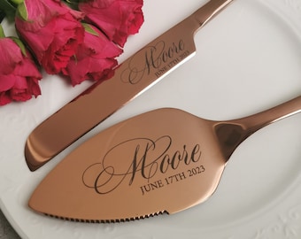 Engraved Cake Cutter and Server for Wedding, Anniversary, Bridal Shower: Personalized Stainless Steel Knife Set with Custom Logo Names Date