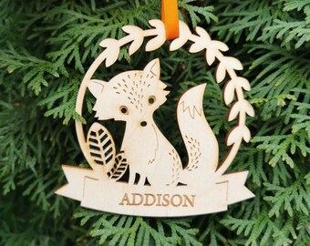 Personalized Wooden Animal Christmas Ornament: Engraved Name Xmas Decor