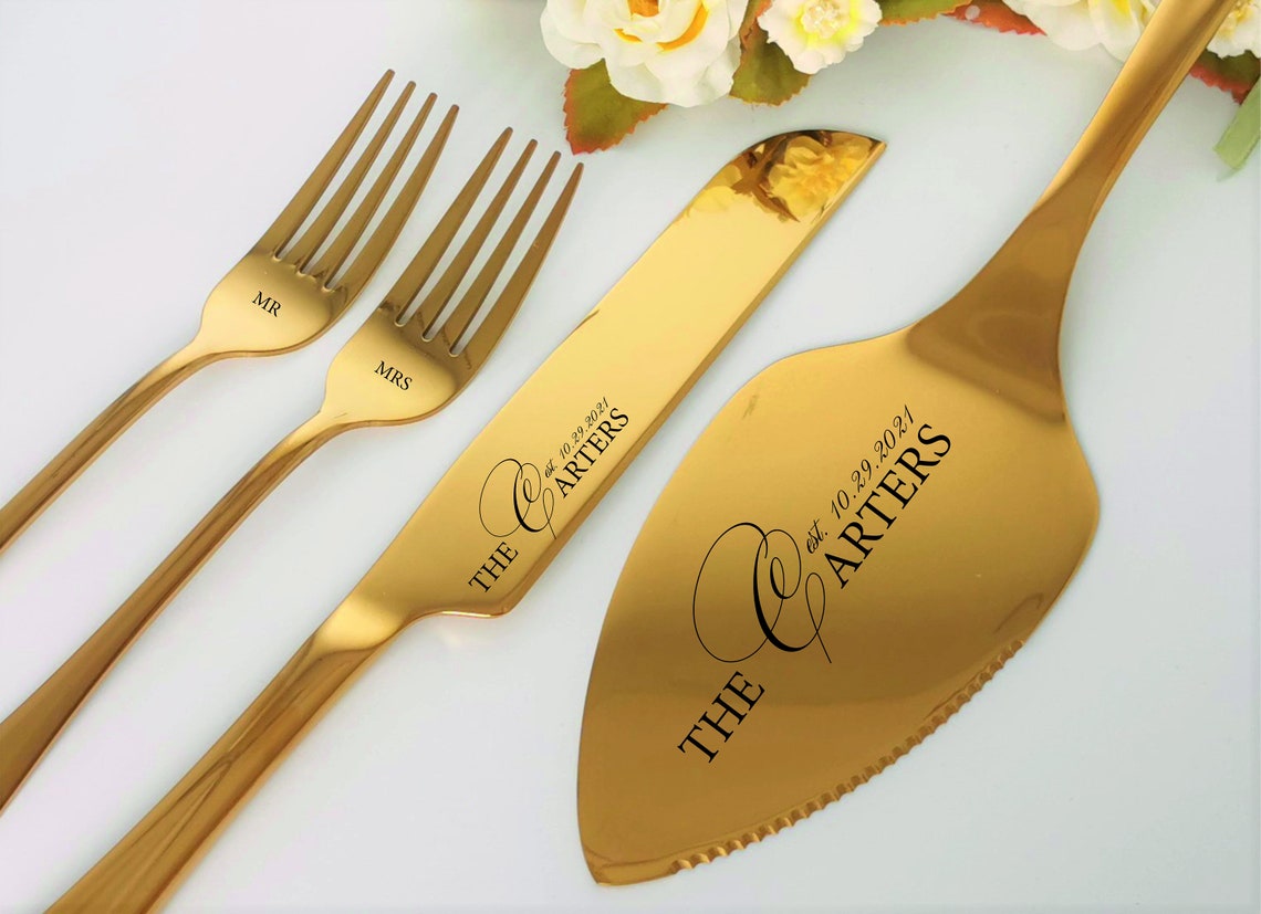 Wedding Cake Cutting Set Personalized Forks Knife Server Etsy