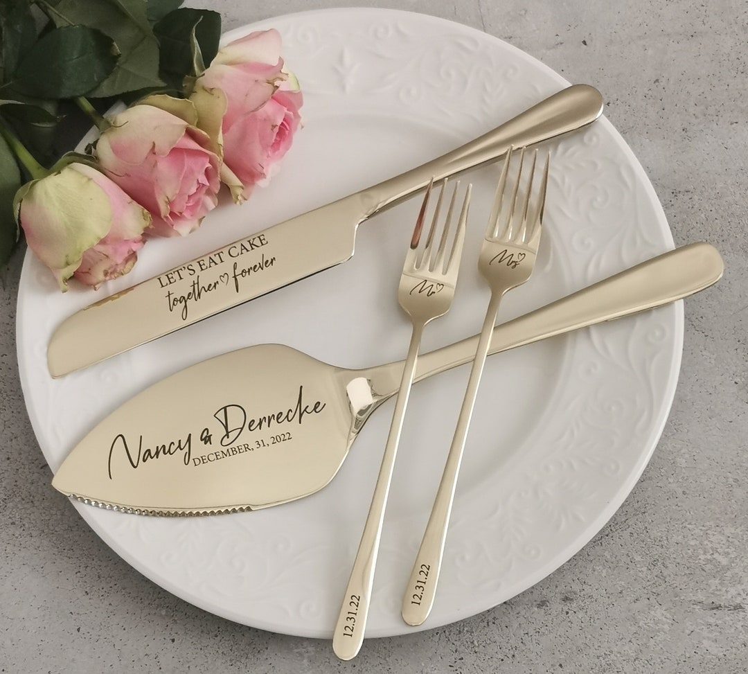 Wedding Cake Cutting Set, Personalized Forks Knife Server Cutter Slicer