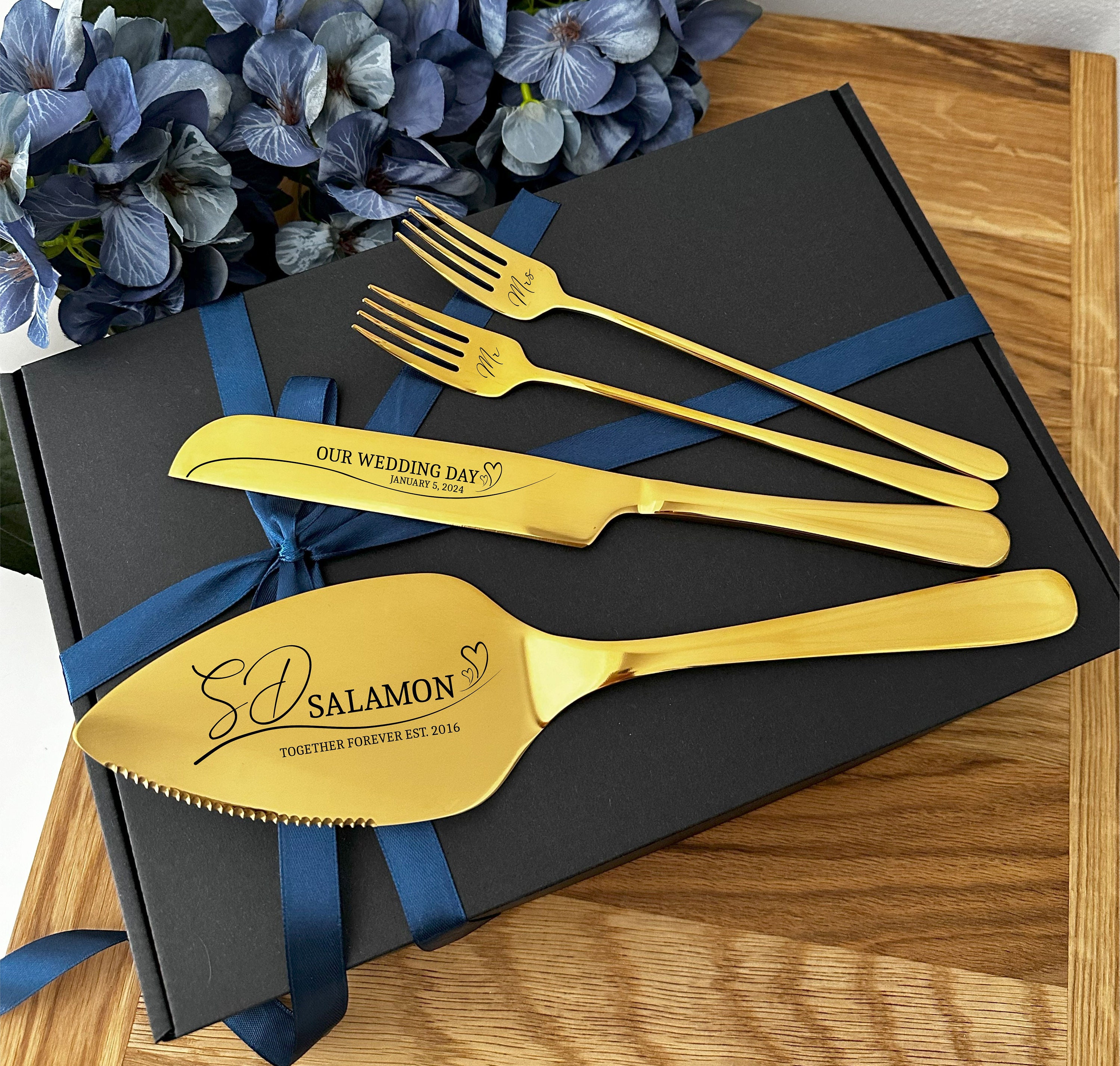Wedding Cake Knife Server Forks Gift, Personalized Set for