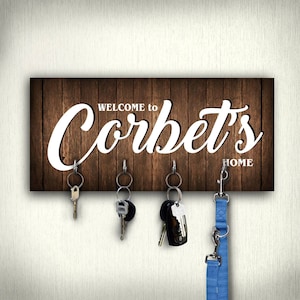 Personalized Wooden Key Holder: Rustic Family Organizer, New Home Gift