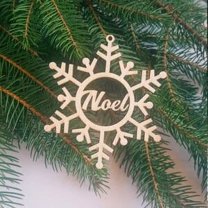 Christmas bauble, personalized name snowflake, wood Christmas tree ornament gift, laser cut winter rustic decoration, custom name tag image 8